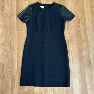 Donna Morgan Leather Sleeve Ponte Shift Dress Black Size 8